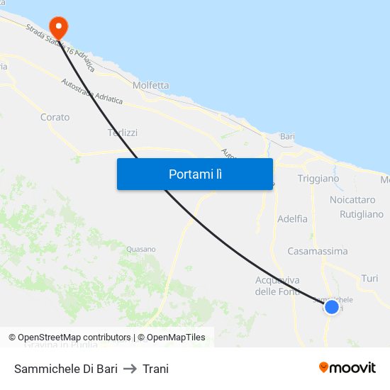 Sammichele Di Bari to Trani map