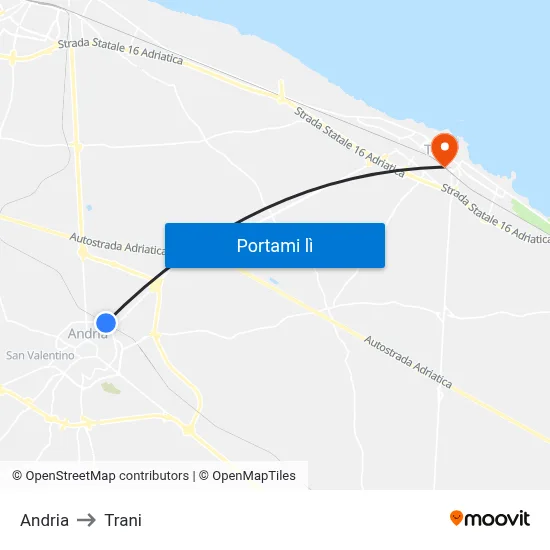 Andria to Trani map