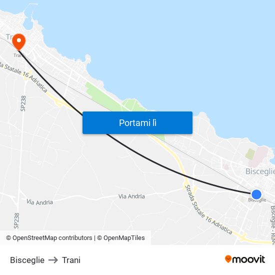 Bisceglie to Trani map