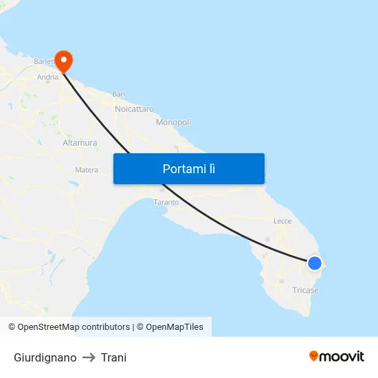 Giurdignano to Trani map