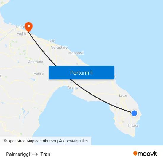 Palmariggi to Trani map