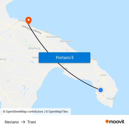 Neviano to Trani map