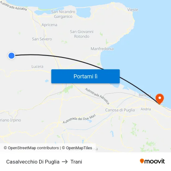 Casalvecchio Di Puglia to Trani map