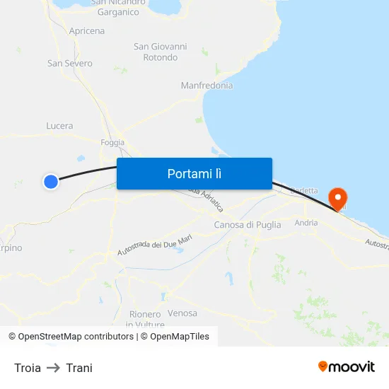 Troia to Trani map