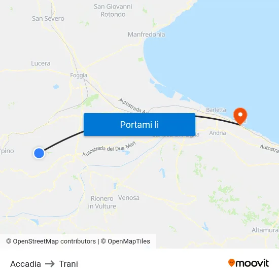 Accadia to Trani map