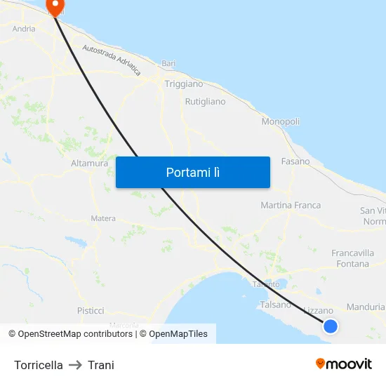 Torricella to Trani map