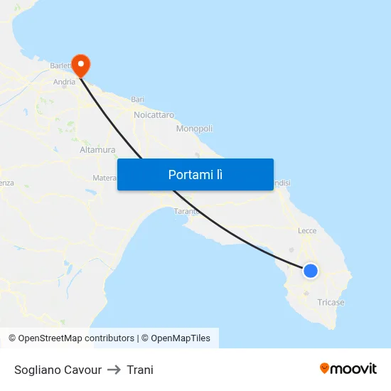 Sogliano Cavour to Trani map