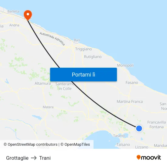 Grottaglie to Trani map