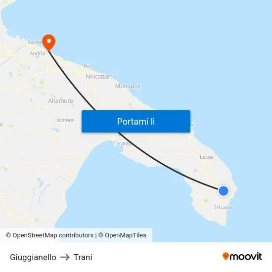 Giuggianello to Trani map