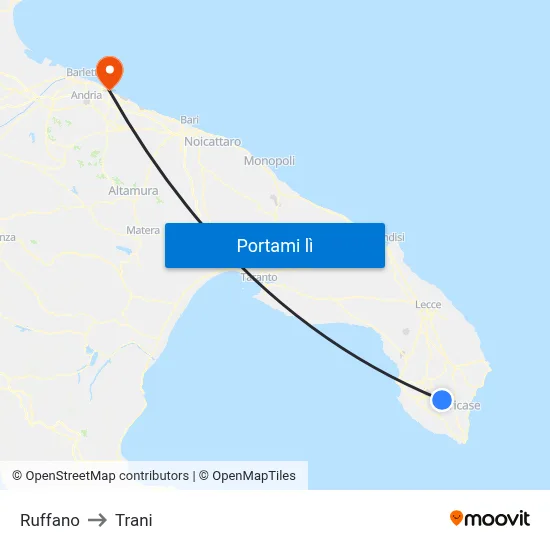 Ruffano to Trani map