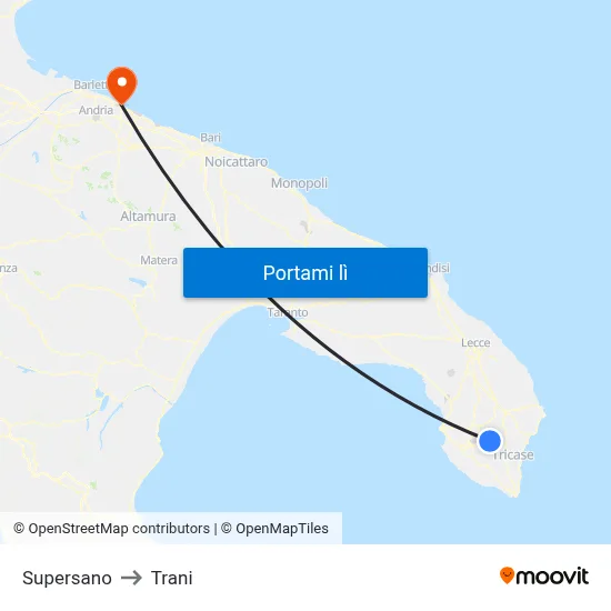 Supersano to Trani map