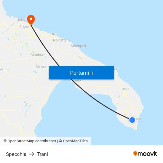 Specchia to Trani map