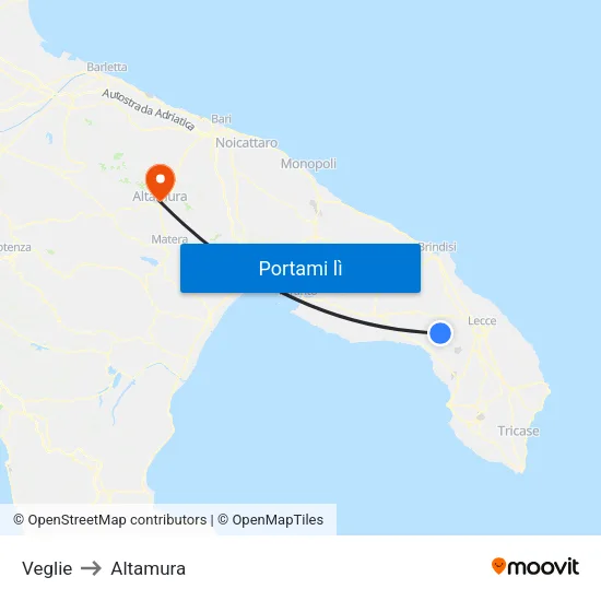 Veglie to Altamura map