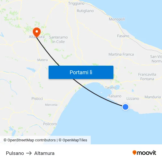 Pulsano to Altamura map