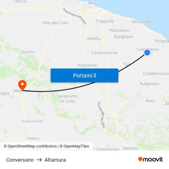 Conversano to Altamura map