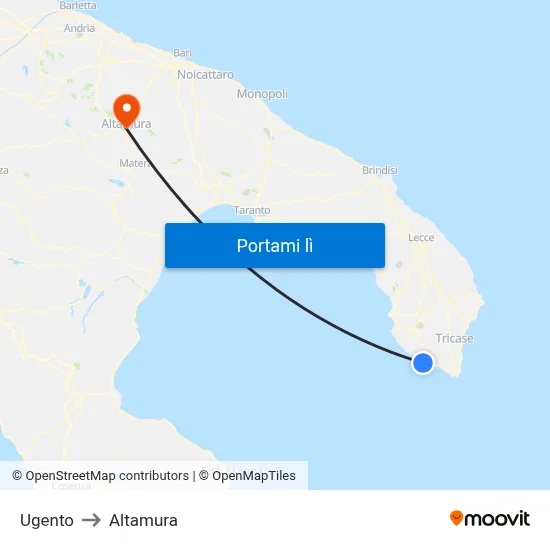 Ugento to Altamura map