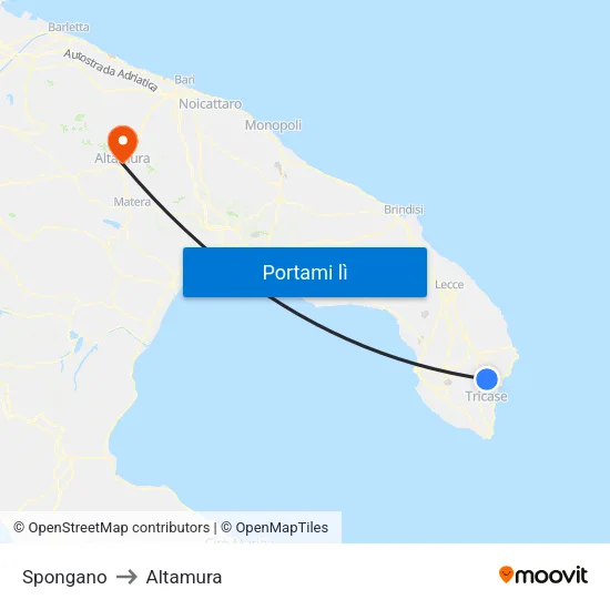 Spongano to Altamura map
