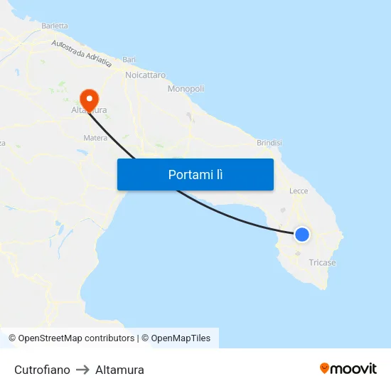 Cutrofiano to Altamura map