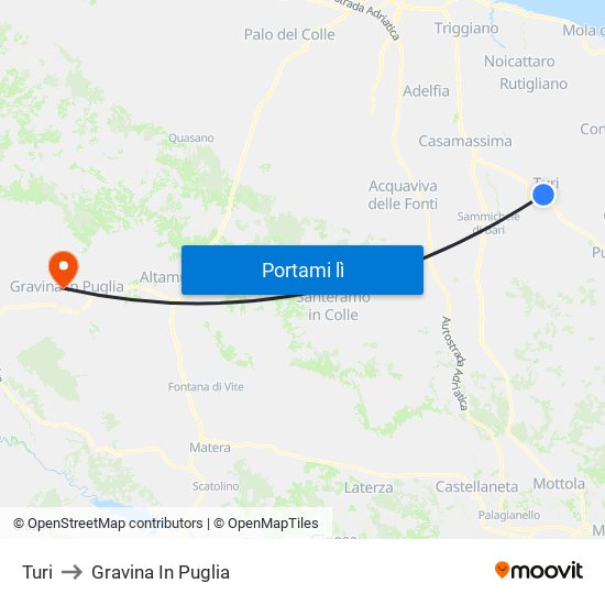 Turi to Gravina In Puglia map