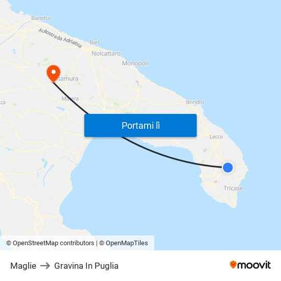 Maglie to Gravina In Puglia map