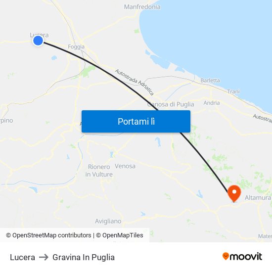 Lucera to Gravina In Puglia map