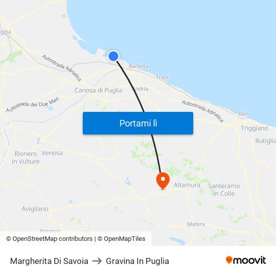 Margherita Di Savoia to Gravina In Puglia map