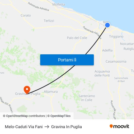 Melo-Caduti Via Fani to Gravina In Puglia map