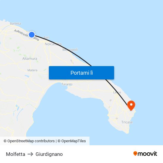 Molfetta to Giurdignano map