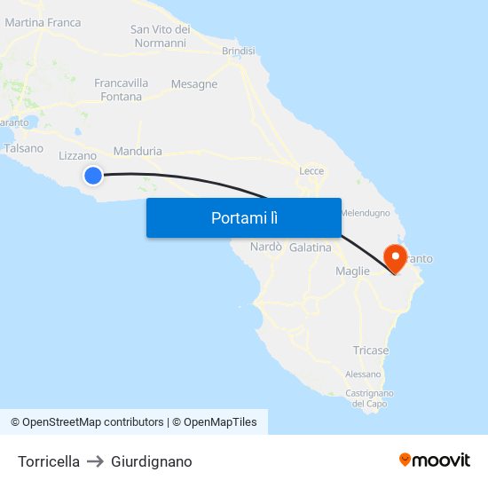 Torricella to Giurdignano map