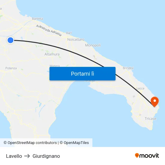 Lavello to Giurdignano map
