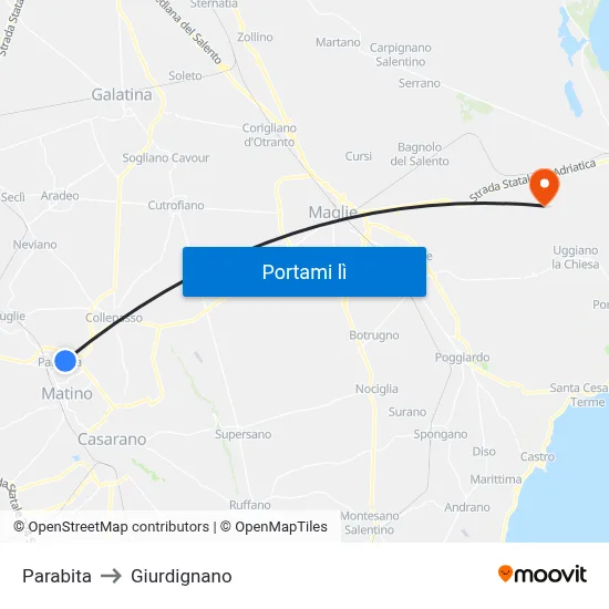 Parabita to Giurdignano map
