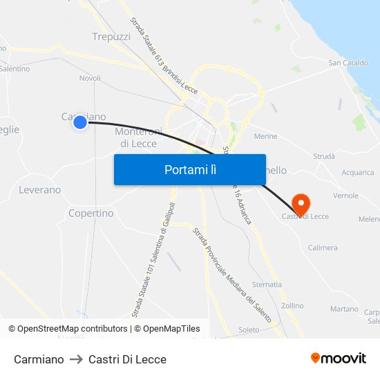 Carmiano to Castri Di Lecce map