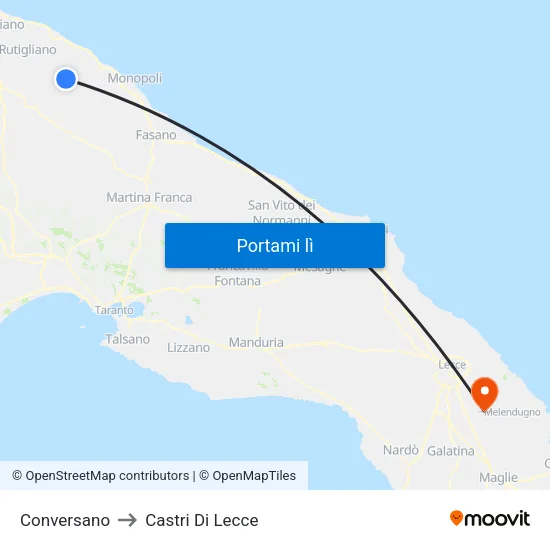 Conversano to Castri Di Lecce map