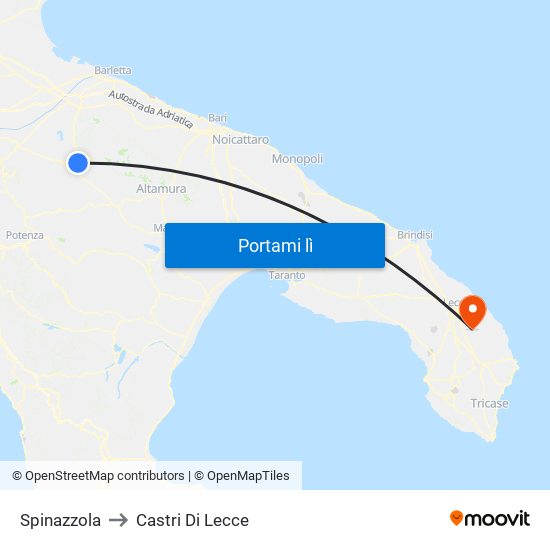 Spinazzola to Castri Di Lecce map