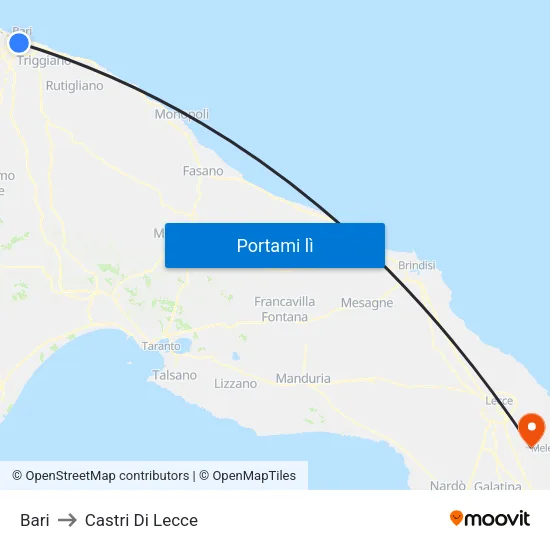 Bari to Castri Di Lecce map