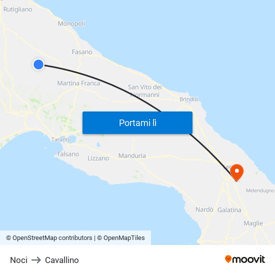 Noci to Cavallino map