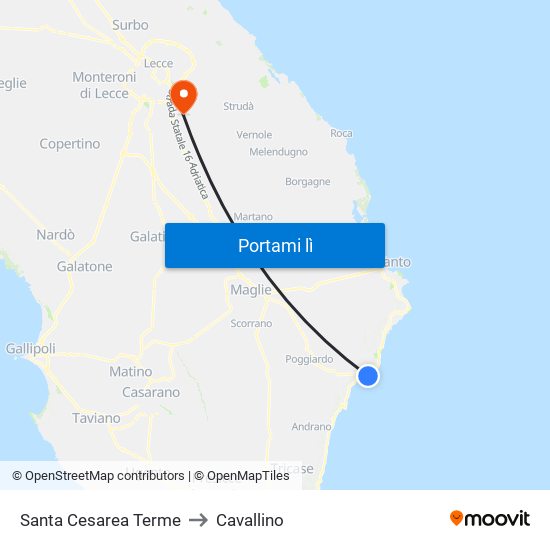 Santa Cesarea Terme to Cavallino map