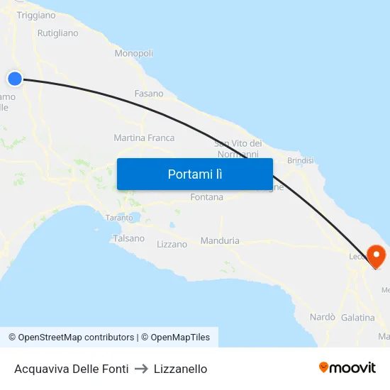 Acquaviva Delle Fonti to Lizzanello map