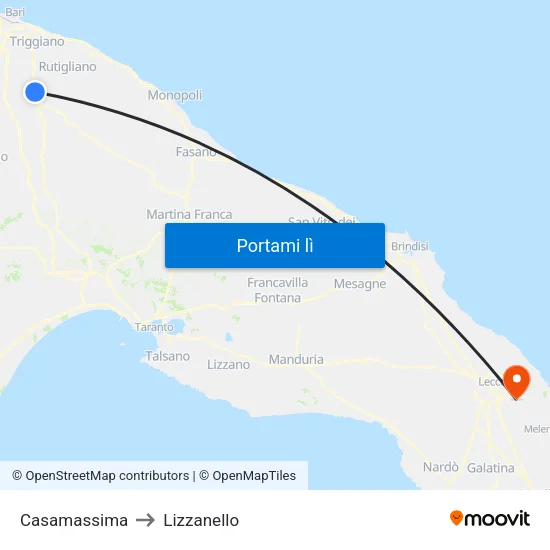 Casamassima to Lizzanello map