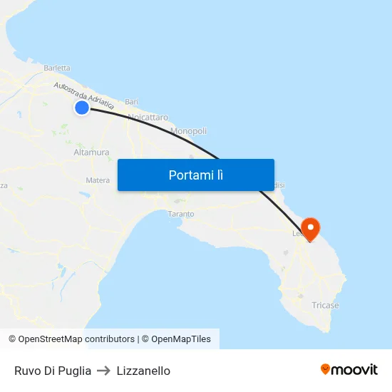 Ruvo Di Puglia to Lizzanello map
