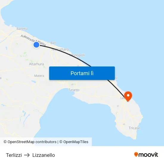 Terlizzi to Lizzanello map