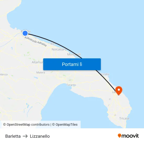 Barletta to Lizzanello map