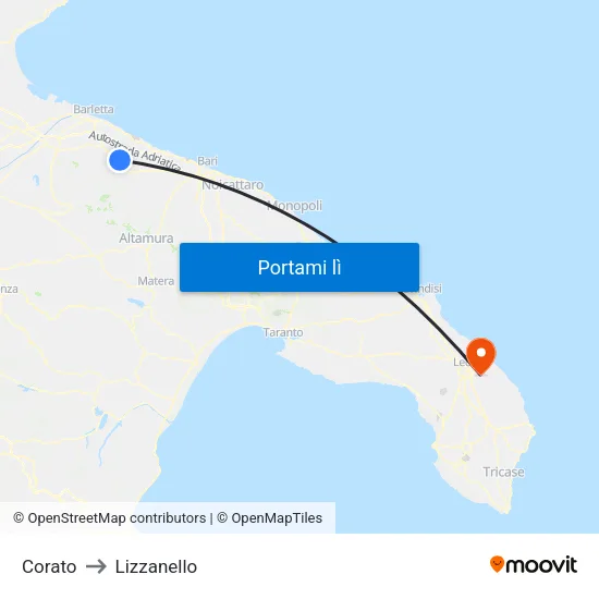 Corato to Lizzanello map