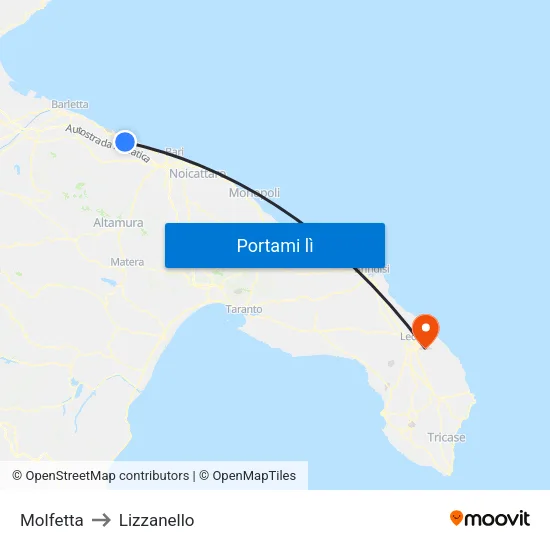 Molfetta to Lizzanello map