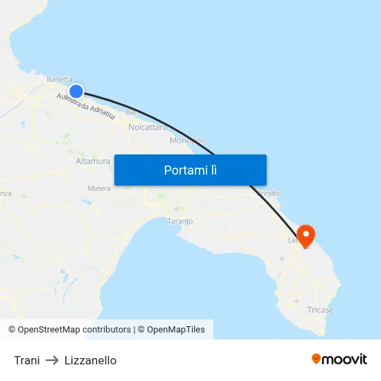 Trani to Lizzanello map
