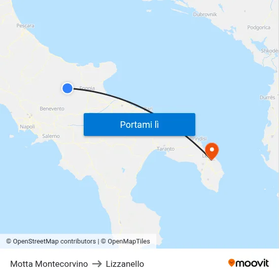 Motta Montecorvino to Lizzanello map