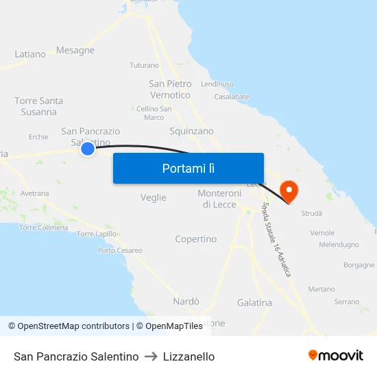 San Pancrazio Salentino to Lizzanello map
