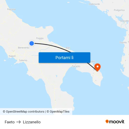 Faeto to Lizzanello map