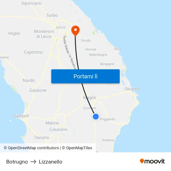 Botrugno to Lizzanello map