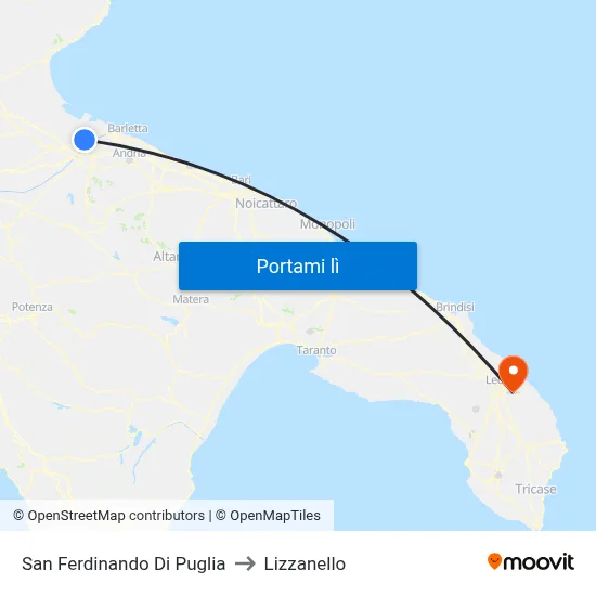 San Ferdinando Di Puglia to Lizzanello map